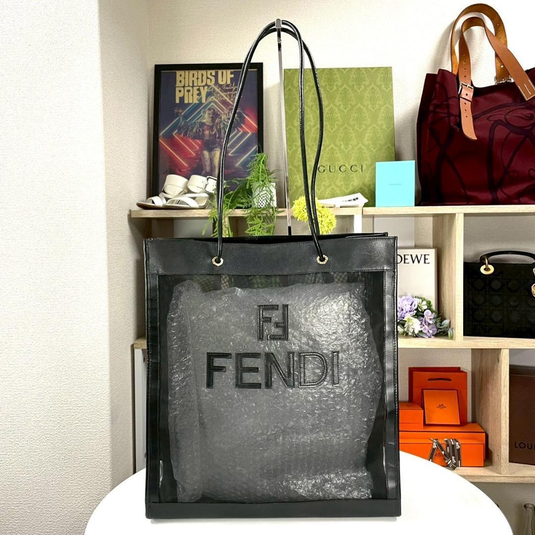 未着用 OLD FENDI ズッカ レザー メッシュ トートバッグ A4収納可