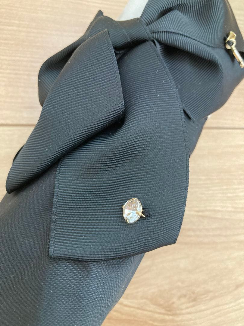 美品＊ランバンオンブルー＊遮光 晴雨兼用折りたたみ日傘　切り継ぎビジューリボン