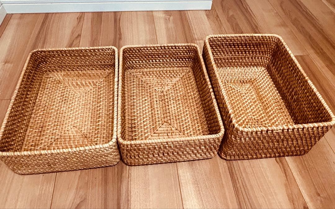 無印ら良品　重なるラタンバスケ4個セット