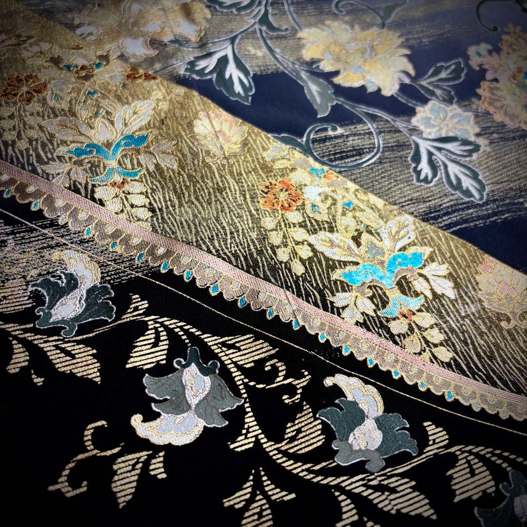 わた　着物リメイクワンピース　黒留袖ドレス　作家物　正倉院　刺繍　縦ライン