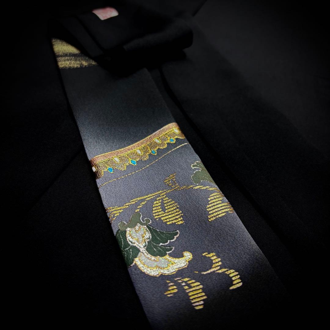 わた　着物リメイクワンピース　黒留袖ドレス　作家物　正倉院　刺繍　縦ライン