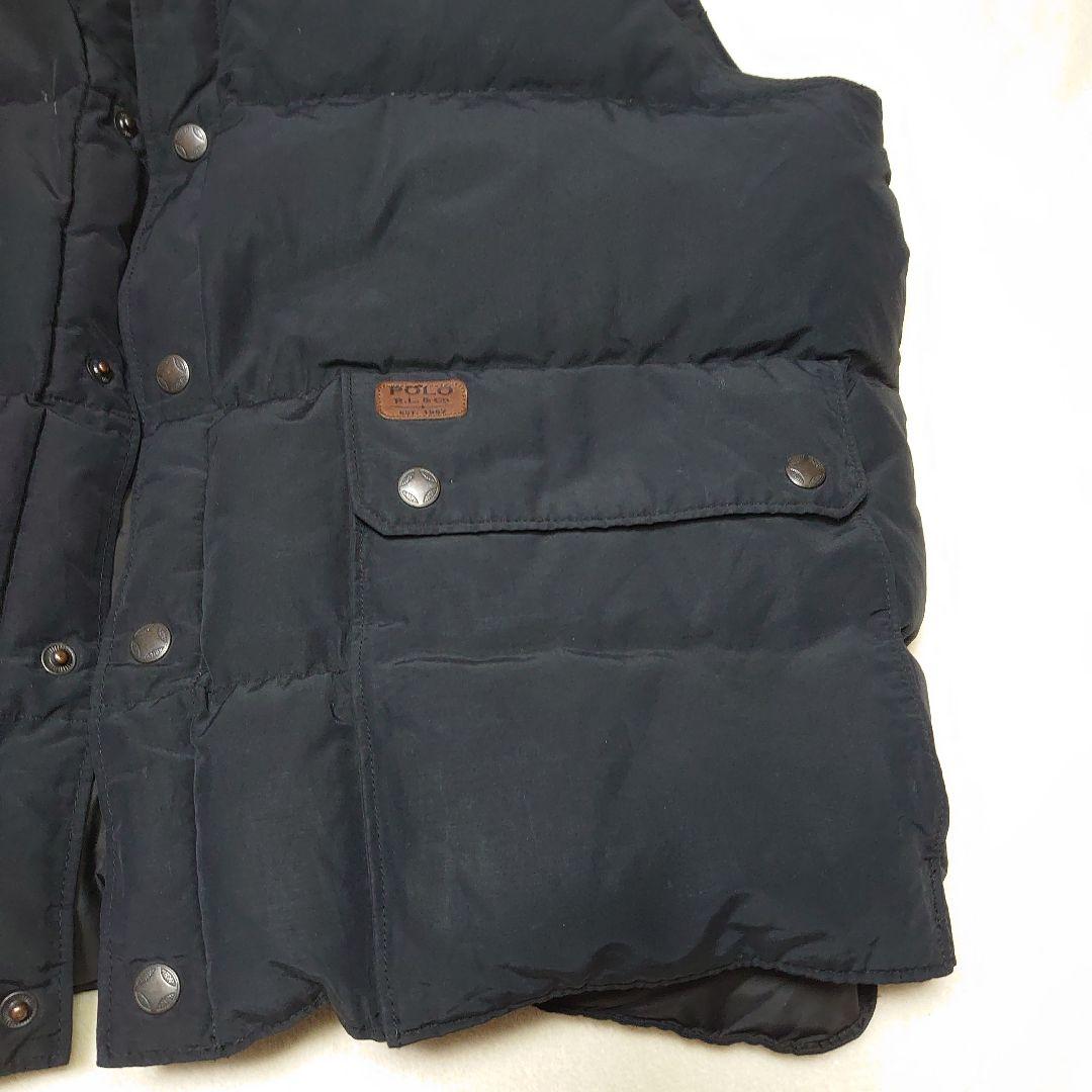 90s RalphLauren　ダウンベスト　レザー切り替え XL ブラック