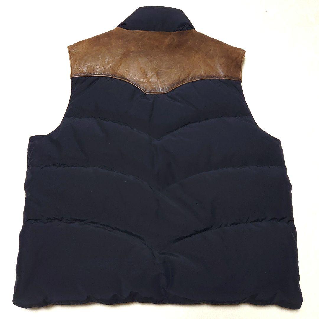 90s RalphLauren　ダウンベスト　レザー切り替え XL ブラック
