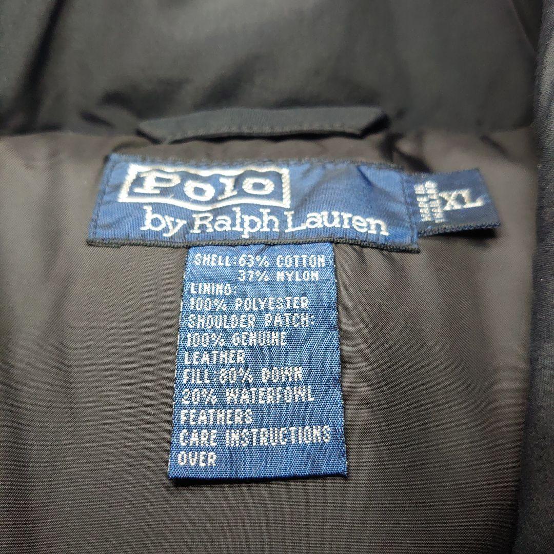 90s RalphLauren　ダウンベスト　レザー切り替え XL ブラック