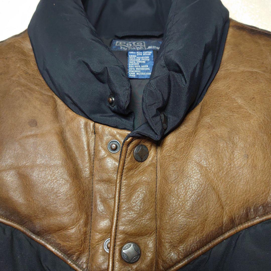 90s RalphLauren　ダウンベスト　レザー切り替え XL ブラック
