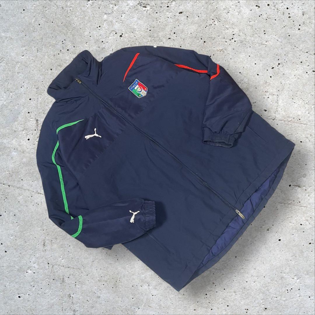 PUMA イタリア代表 06W杯後黄金期中綿フードIN刺繍ロゴジャケット XL紺