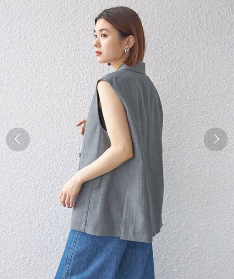 SHIPS 【美品】TW ギャバテーラージレ （グレー） ストライプ