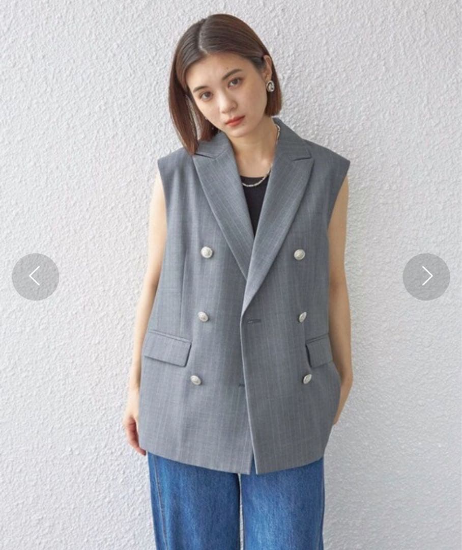 SHIPS 【美品】TW ギャバテーラージレ （グレー） ストライプ
