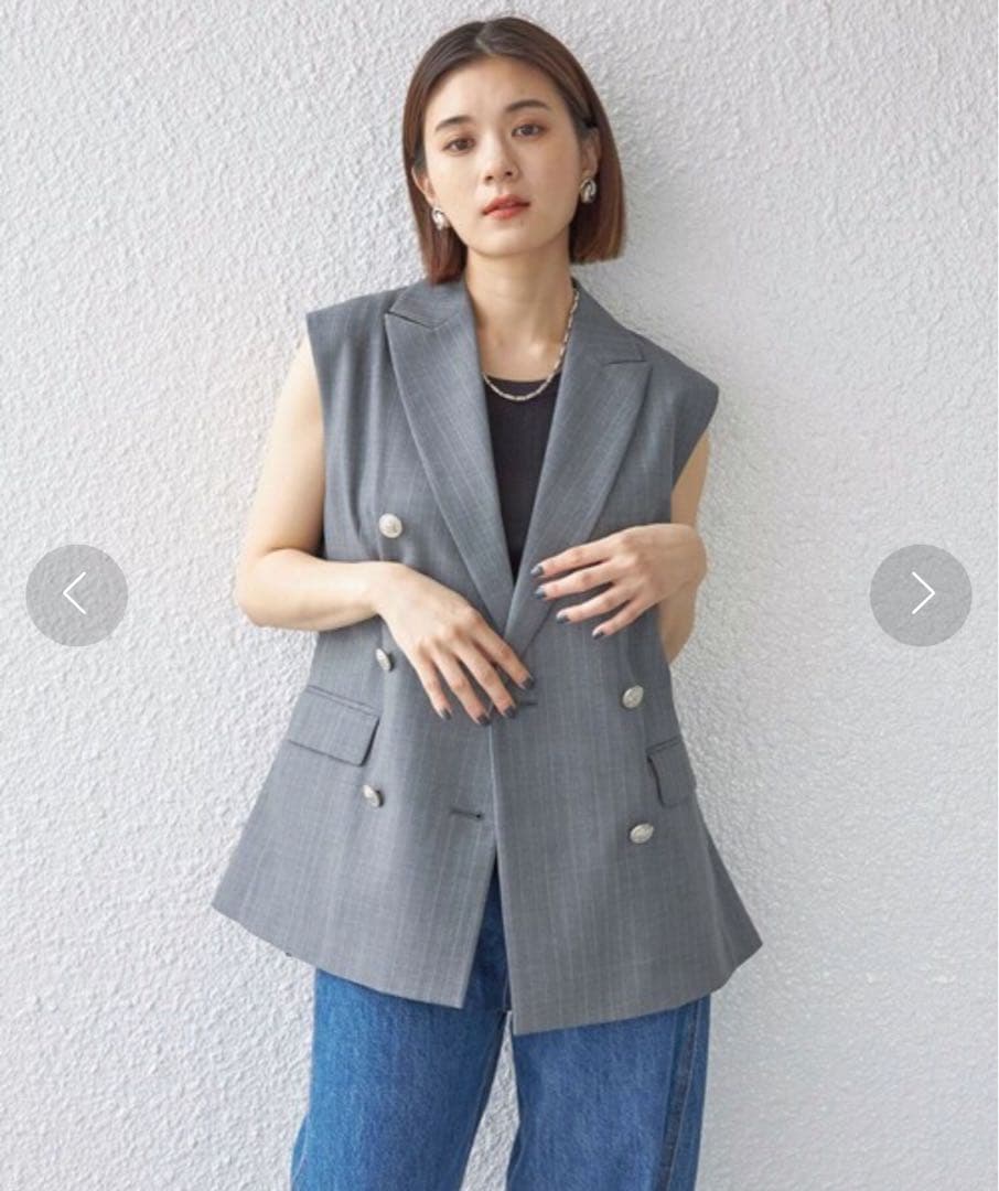 SHIPS 【美品】TW ギャバテーラージレ （グレー） ストライプ