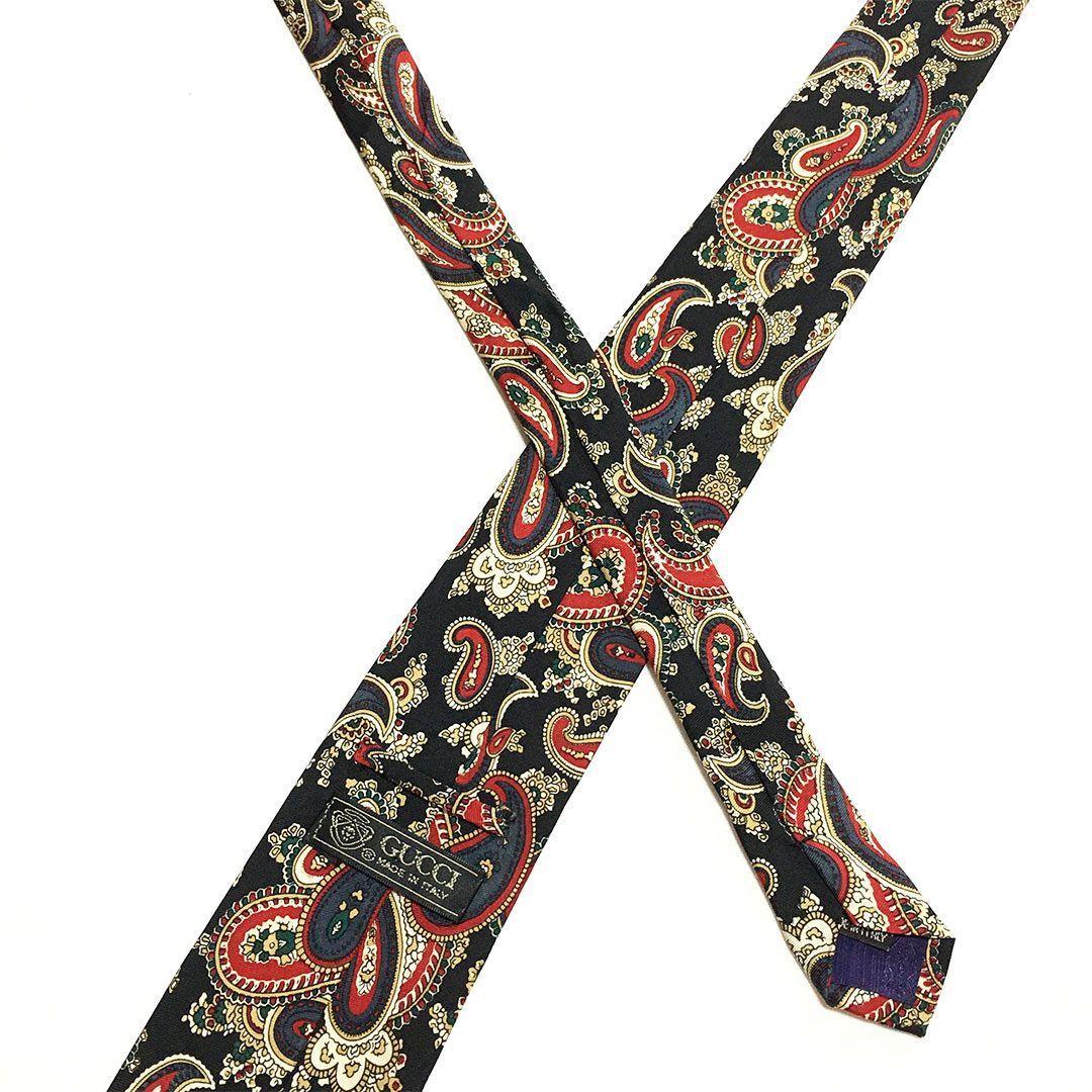 未使用級 グッチ GUCCI ネクタイ シルク100% ブラック ペイズリー柄