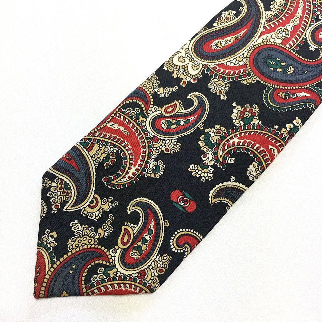 未使用級 グッチ GUCCI ネクタイ シルク100% ブラック ペイズリー柄
