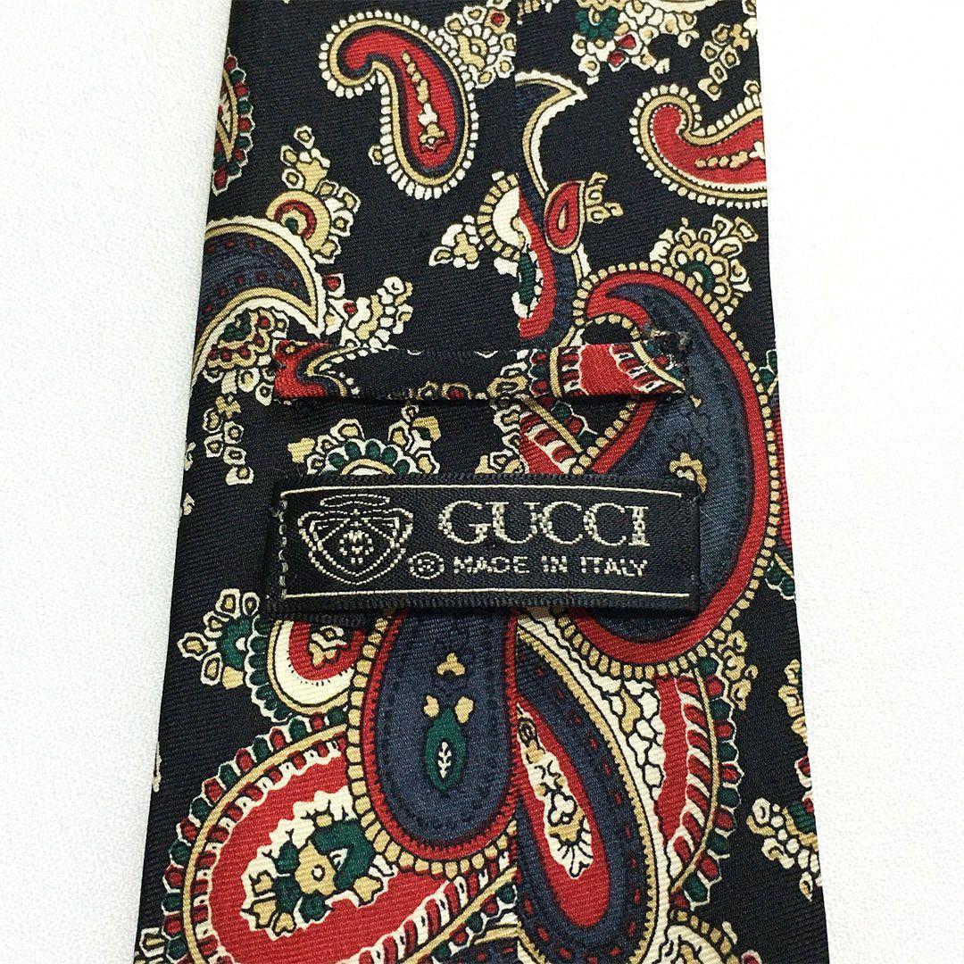 未使用級 グッチ GUCCI ネクタイ シルク100% ブラック ペイズリー柄