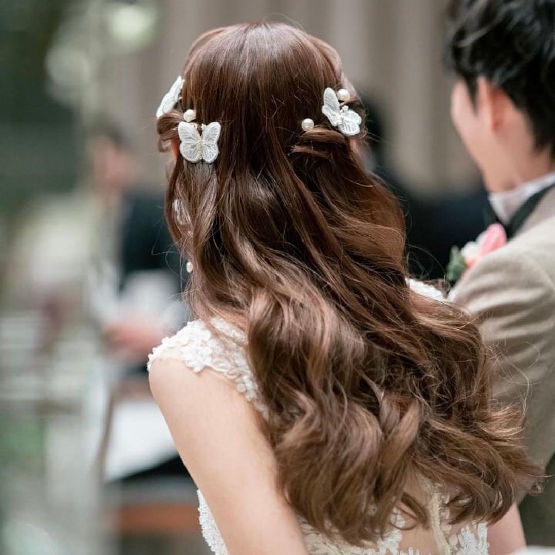 蝶のヘアピン パール