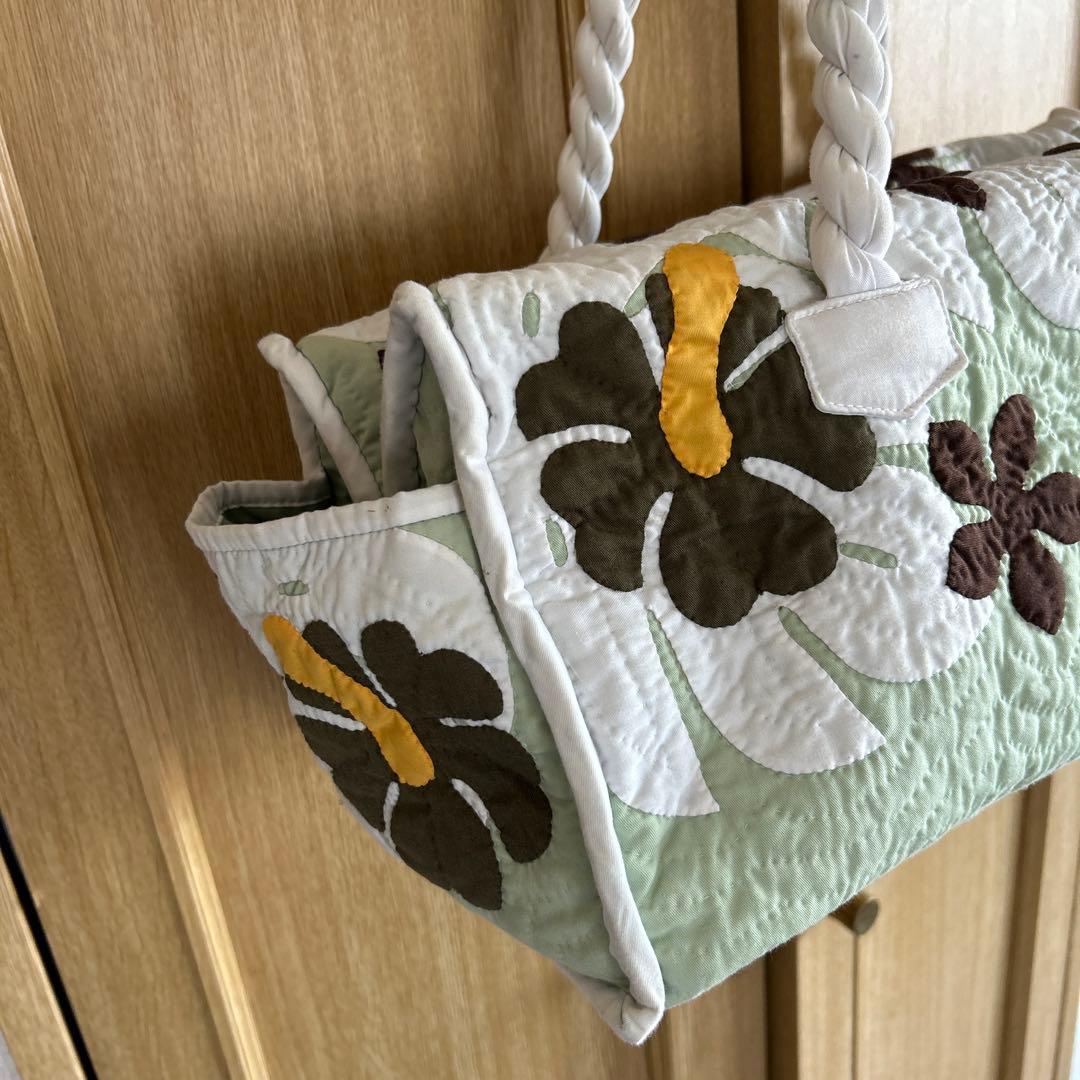 Moana Quilts ハワイアンキルト ボストンバッグ ミント色モアナキルト