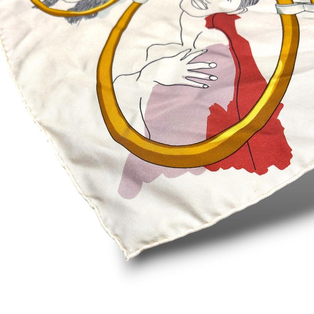 美品 HERMES エルメス ポワントゥ 三角スカーフ イラスト 総柄