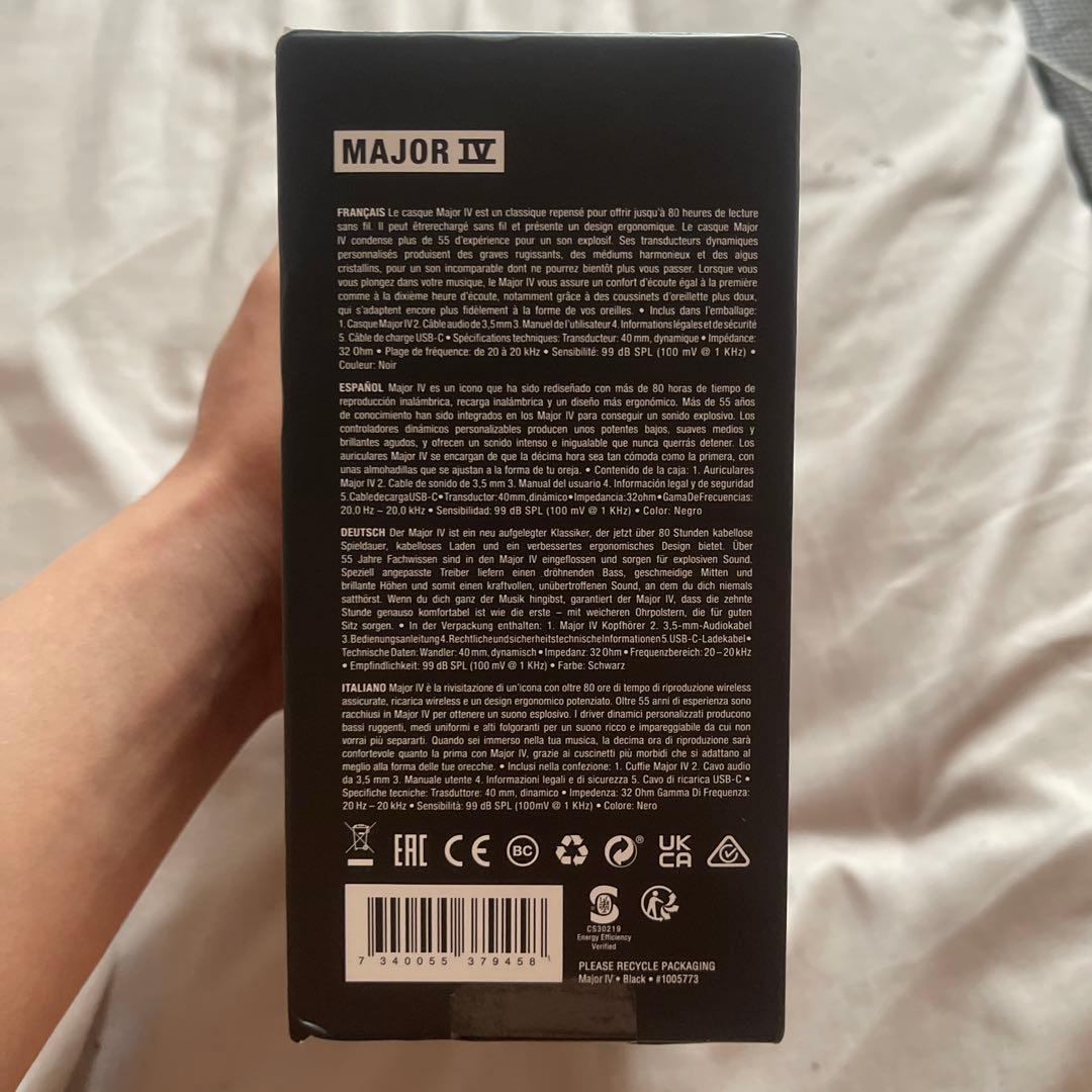 Marshall Major IV ブラック ワイヤレスヘッドホン