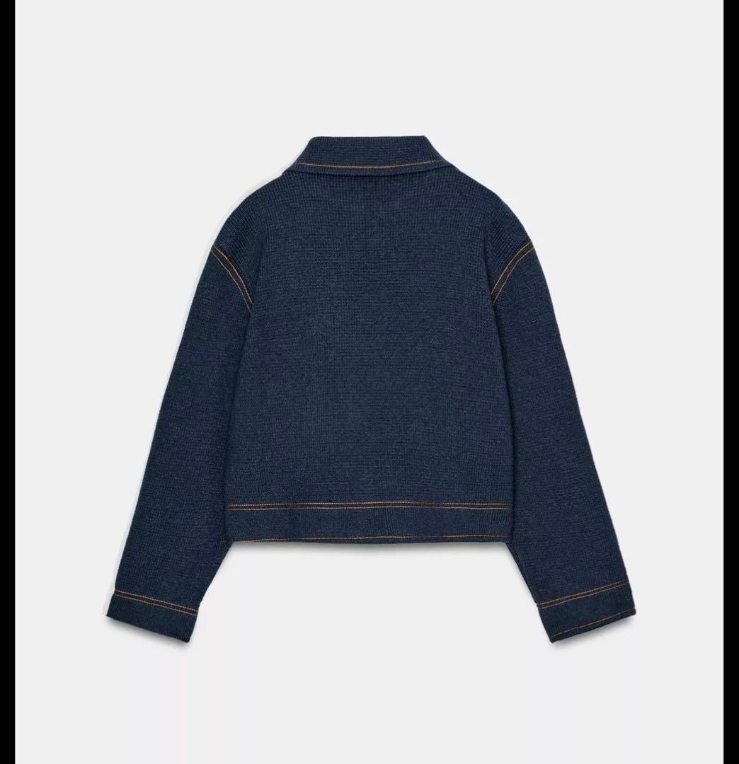 【完売品】ZARA コントラストボタン付きニットジャケット M 新品タグつき