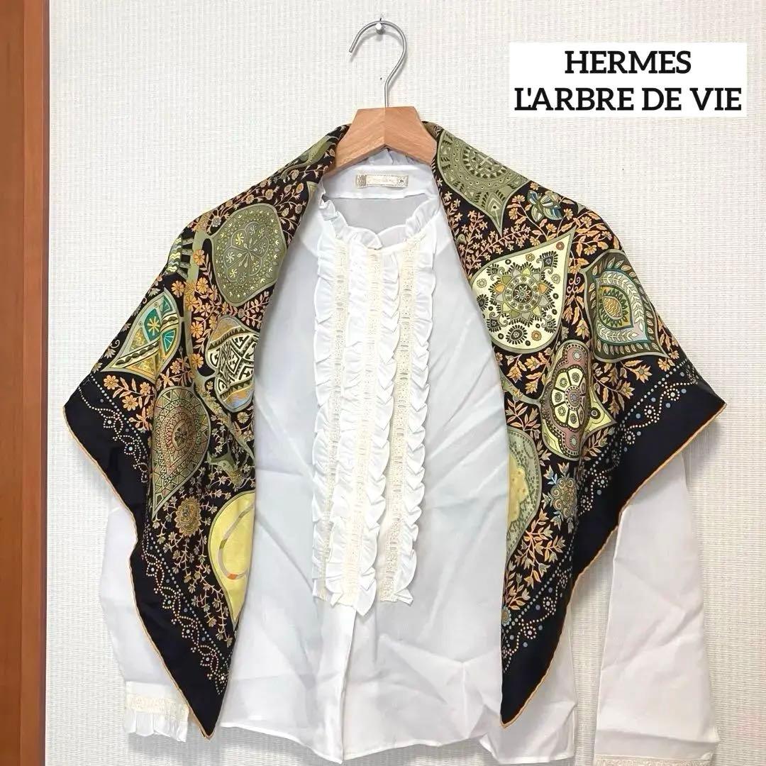 美品　エルメス　HERMES スカーフ　90 カレ生命の木　 シルク　フランス
