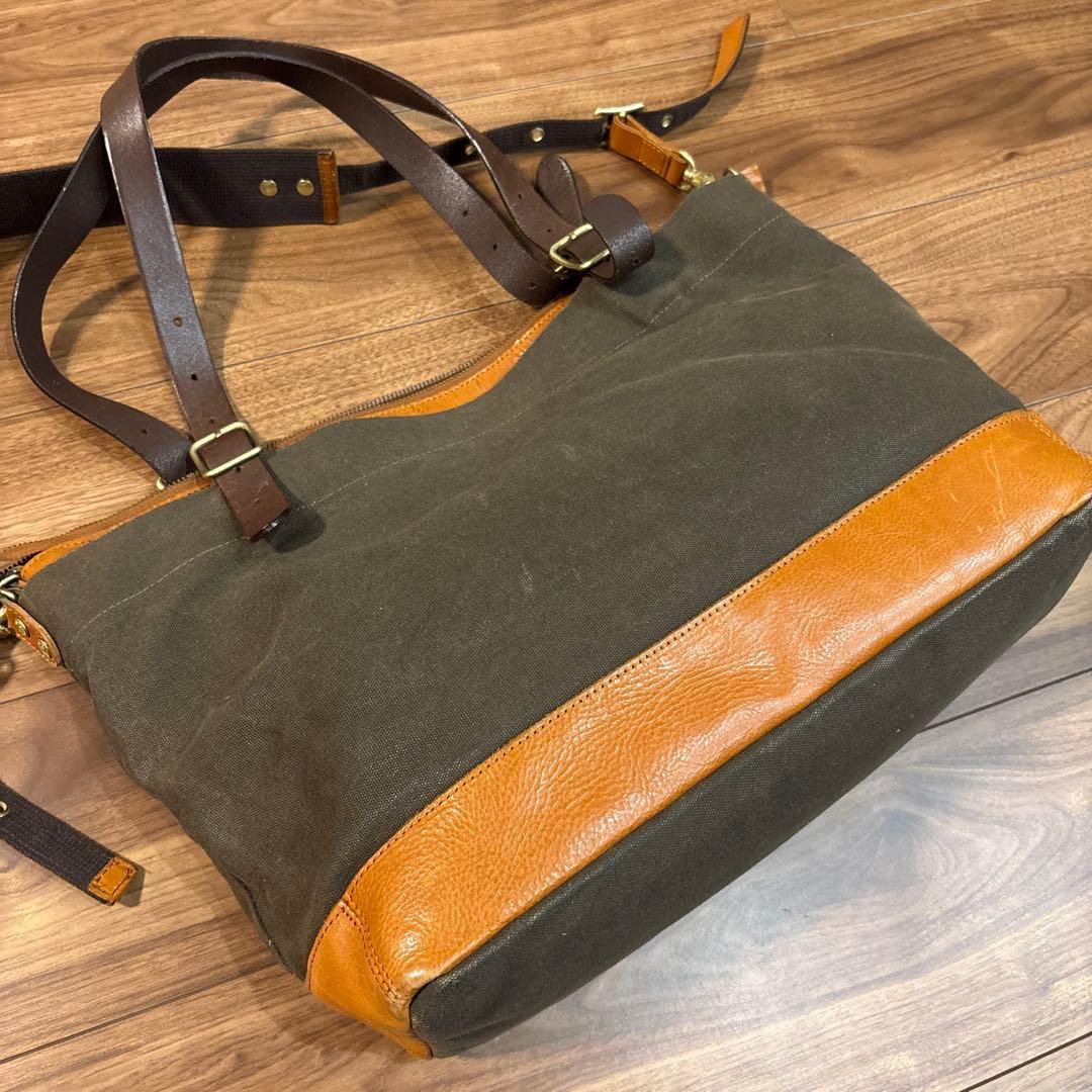 DOUBLESダブルス 帆布キャンパス×レザー 本革 2way ショルダーバッグ
