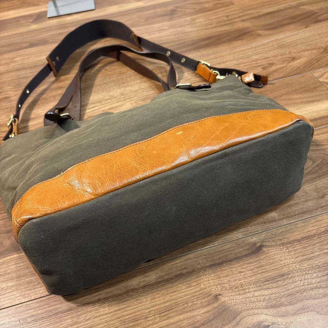 DOUBLESダブルス 帆布キャンパス×レザー 本革 2way ショルダーバッグ