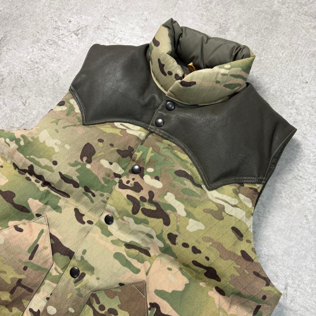希少■ロッキーマウンテン×ビームス【40 L】ダウンベスト 牛革 迷彩 日本製