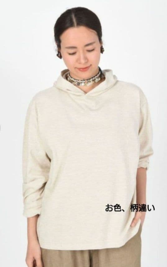 45R☆縞天竺の908 オーシャンフーディー/ベージュ×アイボリー♪
