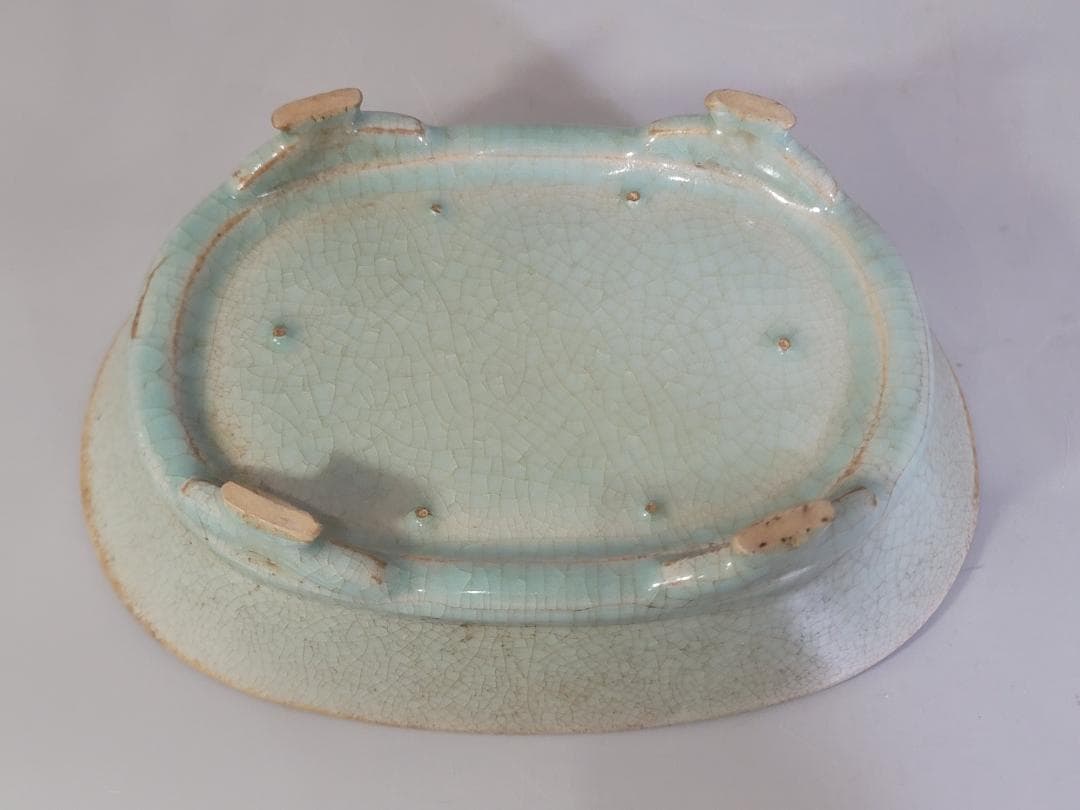 DT177 中国美術 青釉 楕円形 碗 骨董品 古美術