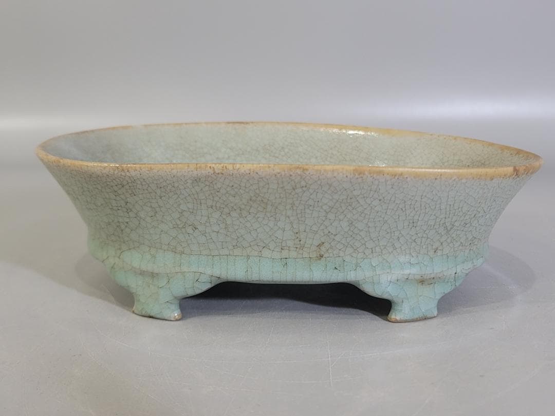 DT177 中国美術 青釉 楕円形 碗 骨董品 古美術