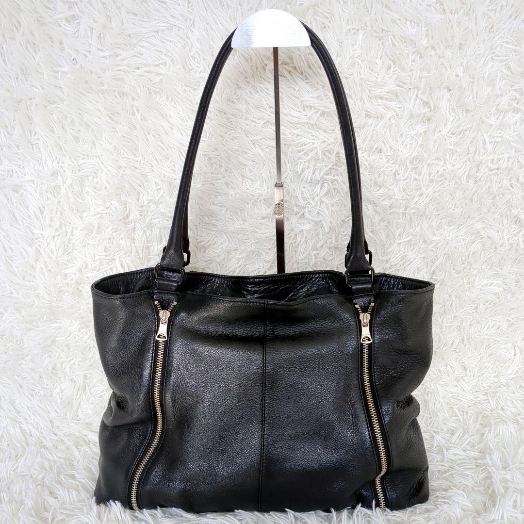 美品✨️ディケイド レザー ダブルジップ トートバッグ 黒 シボ革　A4