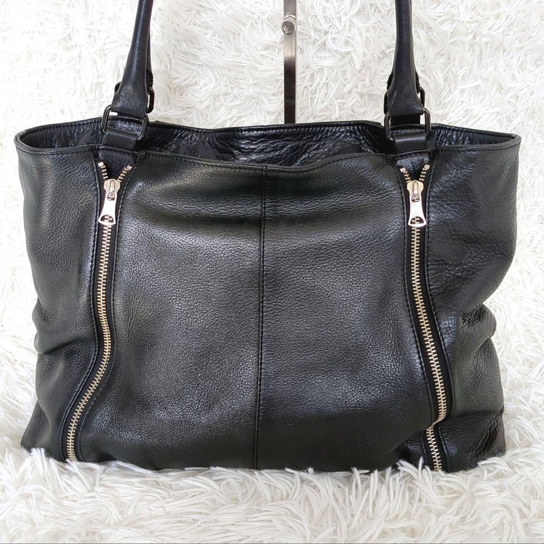 美品✨️ディケイド レザー ダブルジップ トートバッグ 黒 シボ革　A4