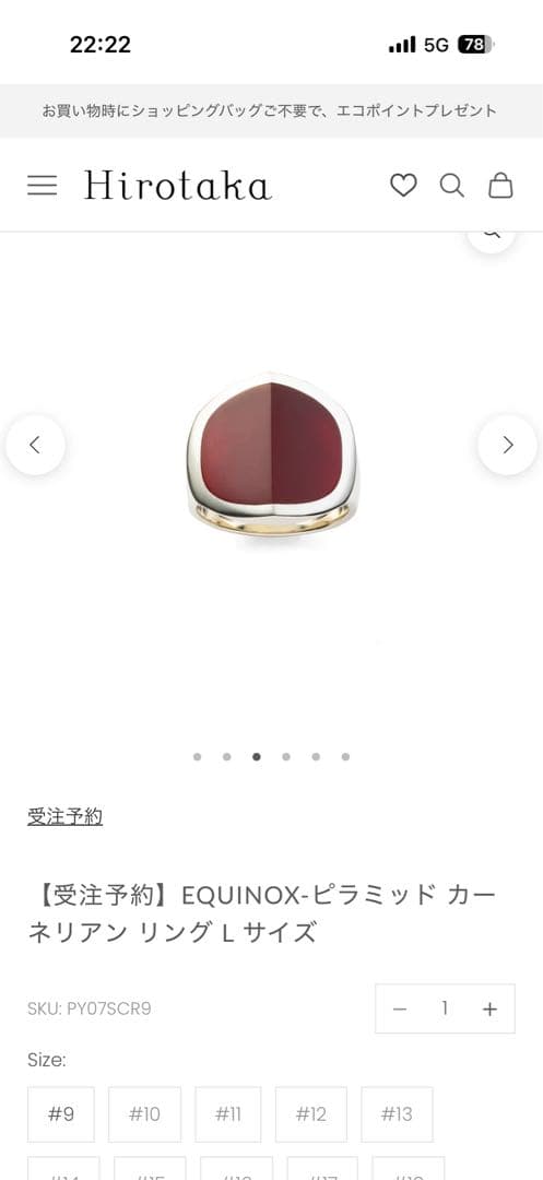 EQUINOX ピラミッド カーリアン リング Lサイズ