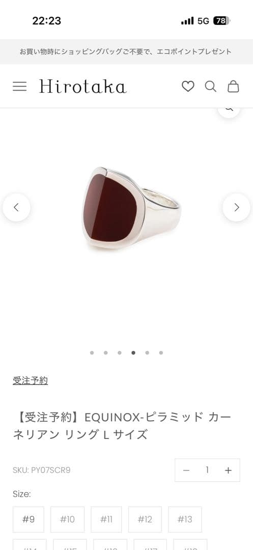 EQUINOX ピラミッド カーリアン リング Lサイズ