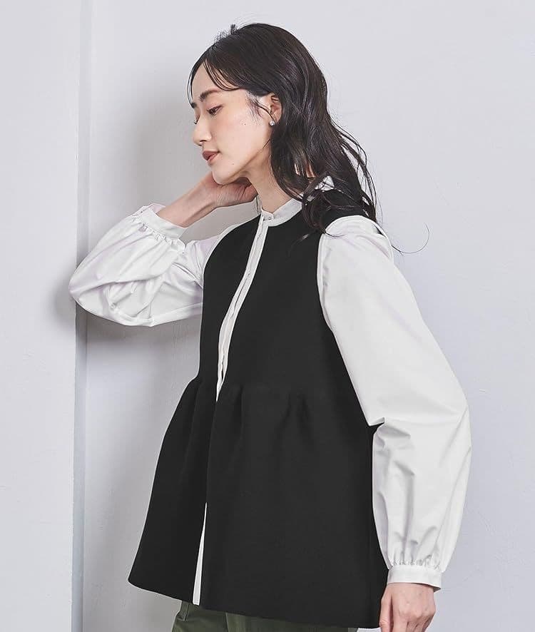美品 ユナイテッドアローズ バイカラーペプラムジレベスト黒 セレモニーフォーマル