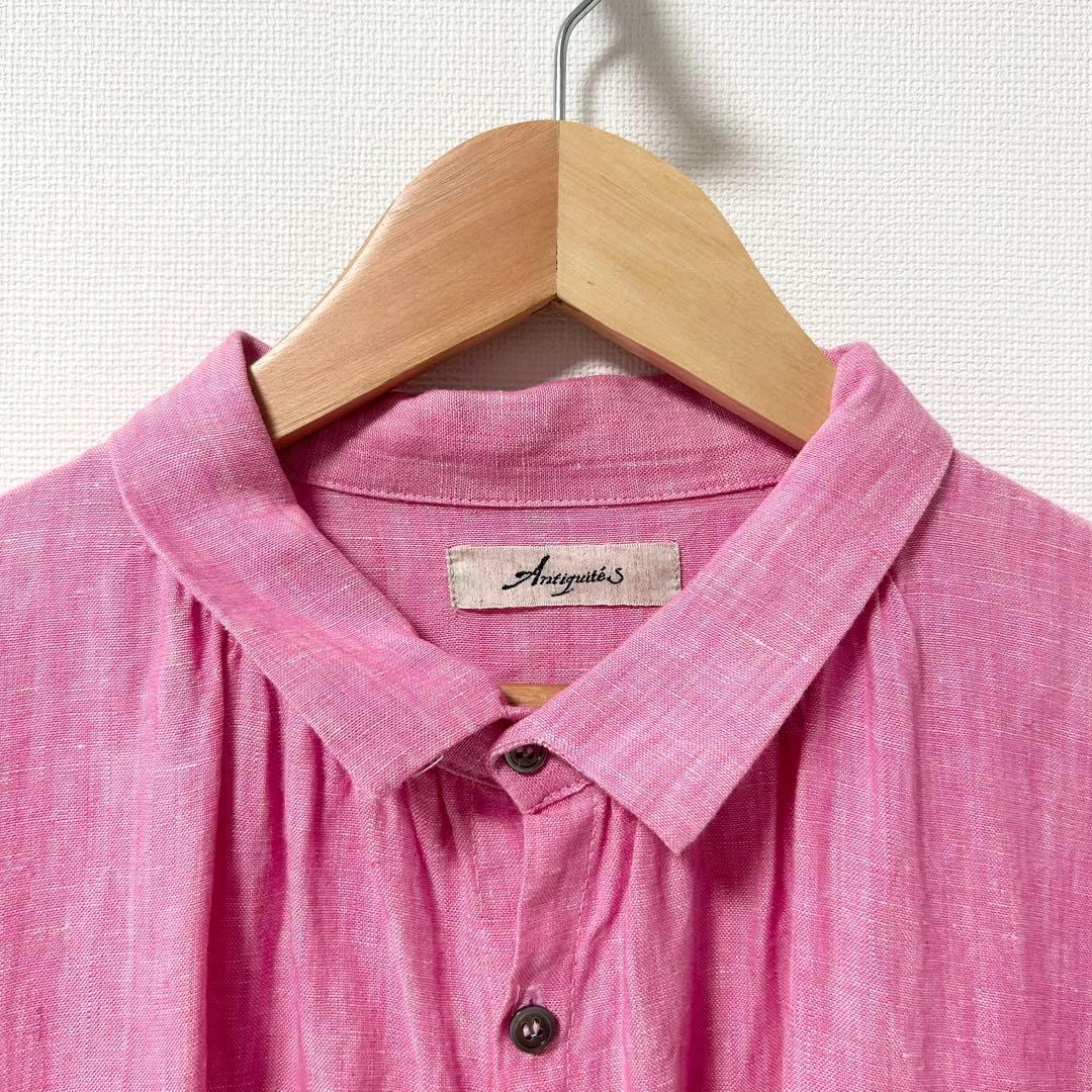 美品✨イチアンティークス　シャツワンピース　リネン　麻　ピンク