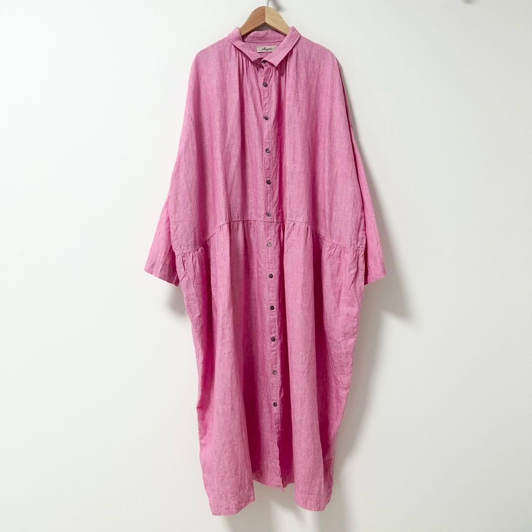 美品✨イチアンティークス　シャツワンピース　リネン　麻　ピンク