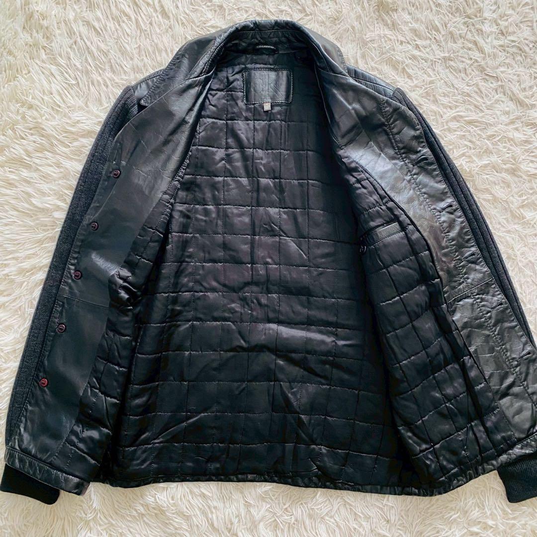 カルバンクライン●極美品●最上級イタリアンレザー リブ袖トラッカージャケット L
