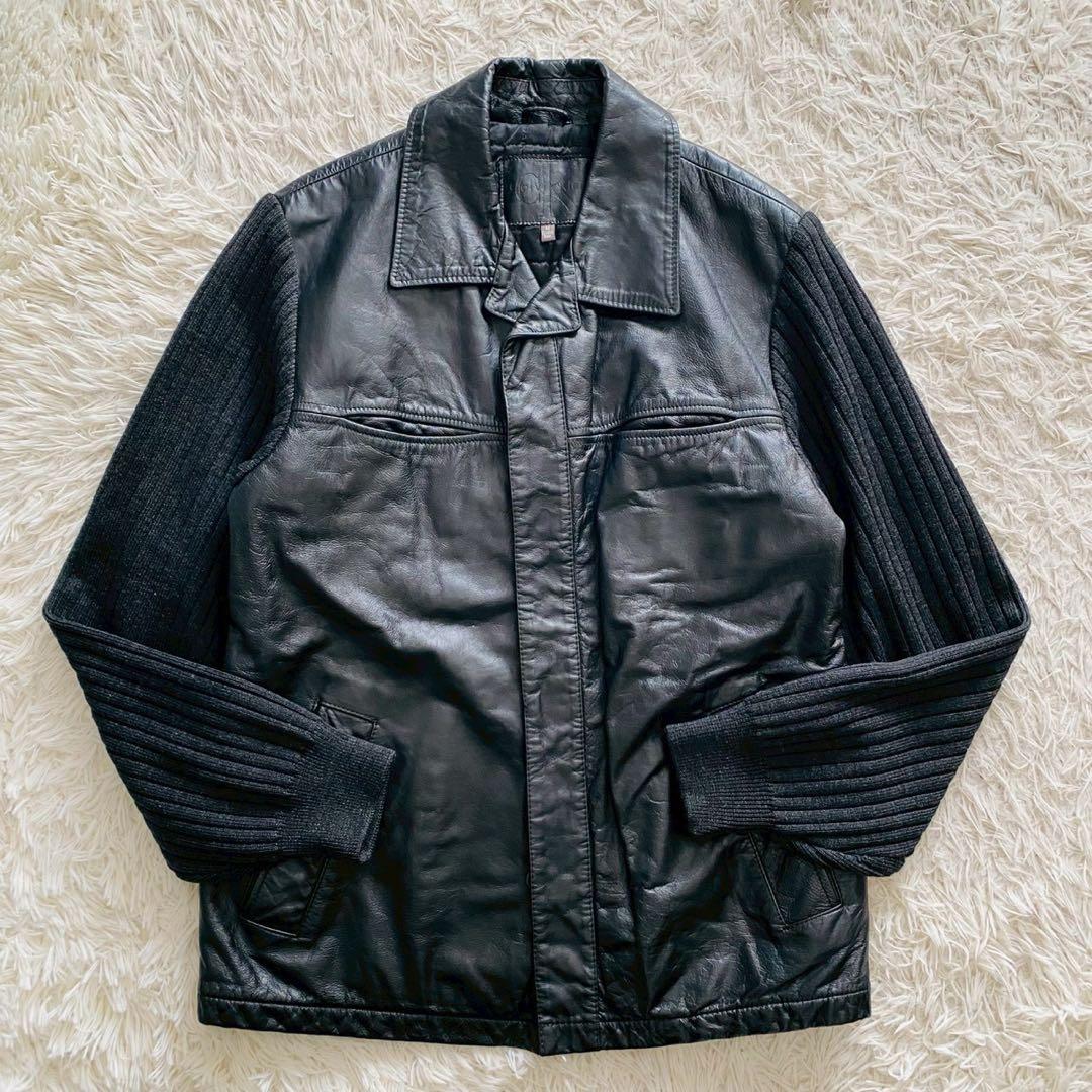 カルバンクライン●極美品●最上級イタリアンレザー リブ袖トラッカージャケット L