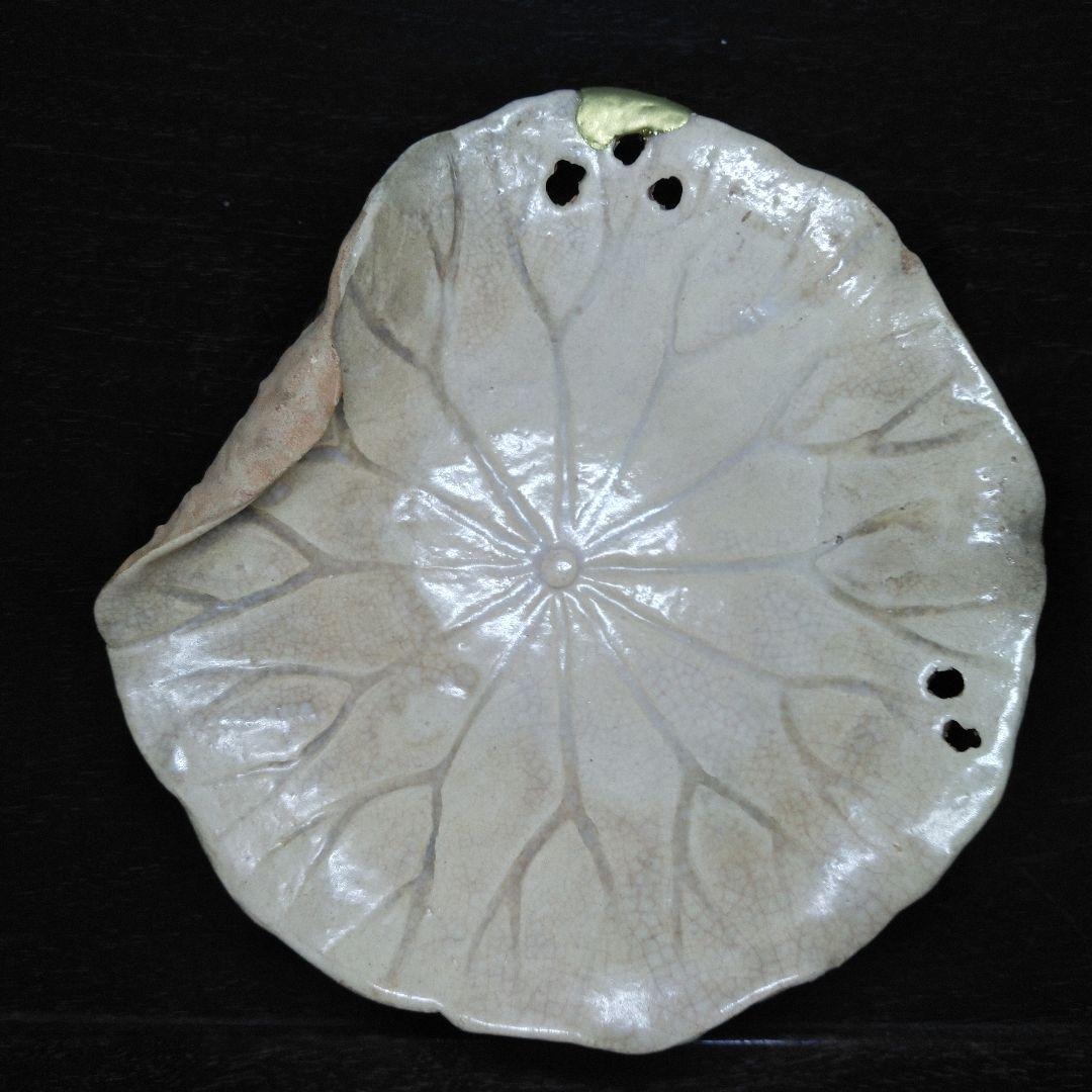 NO587 水月焼　菓子皿　蟹　細工皿　蓮葉　補修アリ