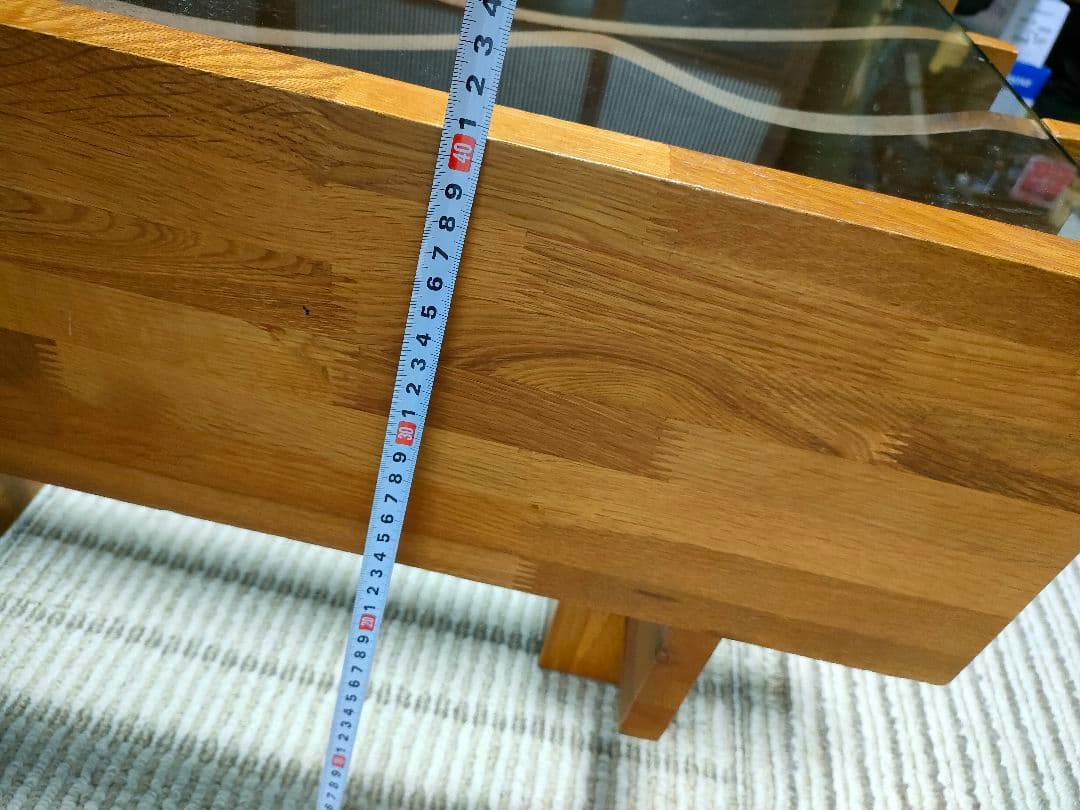 【最終値引】波状デザインの木製ガラス天板テーブル