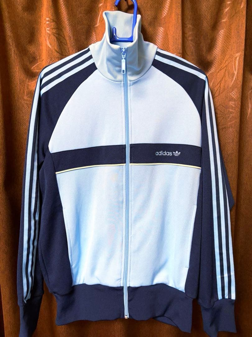 adidas ジップアップジャージ サックスブルーネイビーOサイズスリムフィット