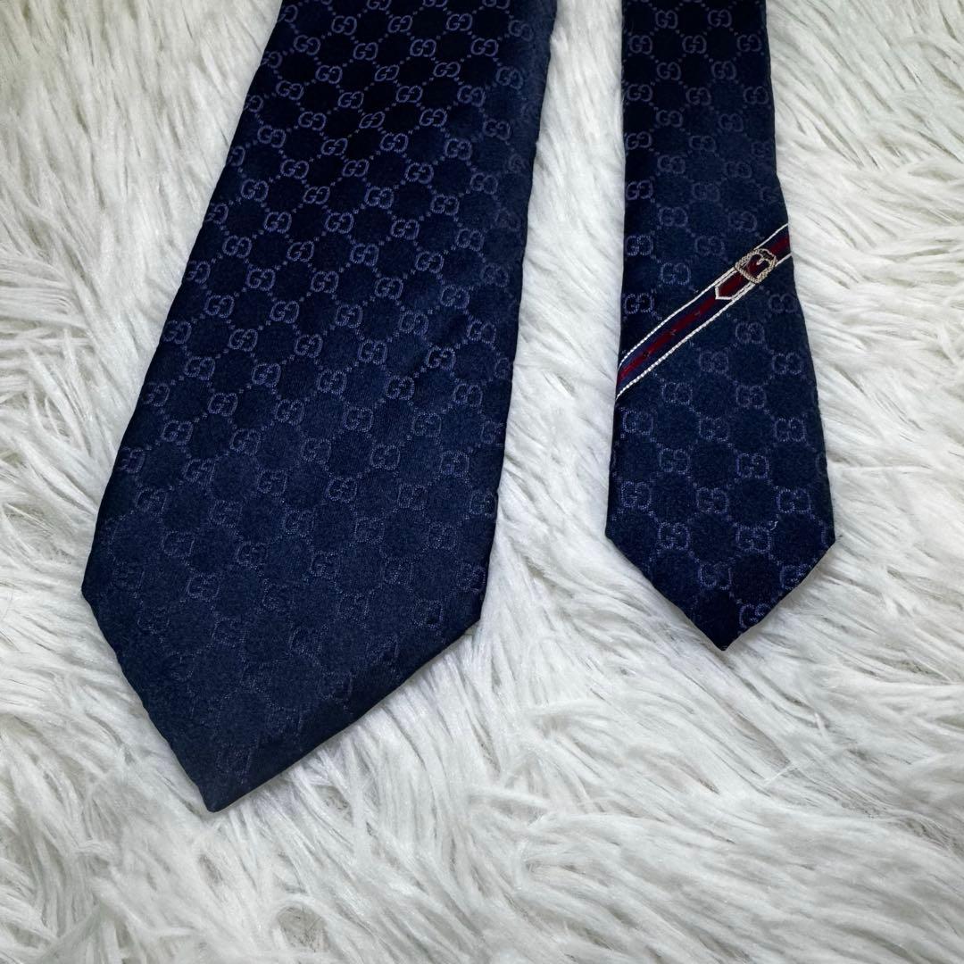 【現行品】GUCCI GGパターン シルク イタリア製 ネイビー 8cm