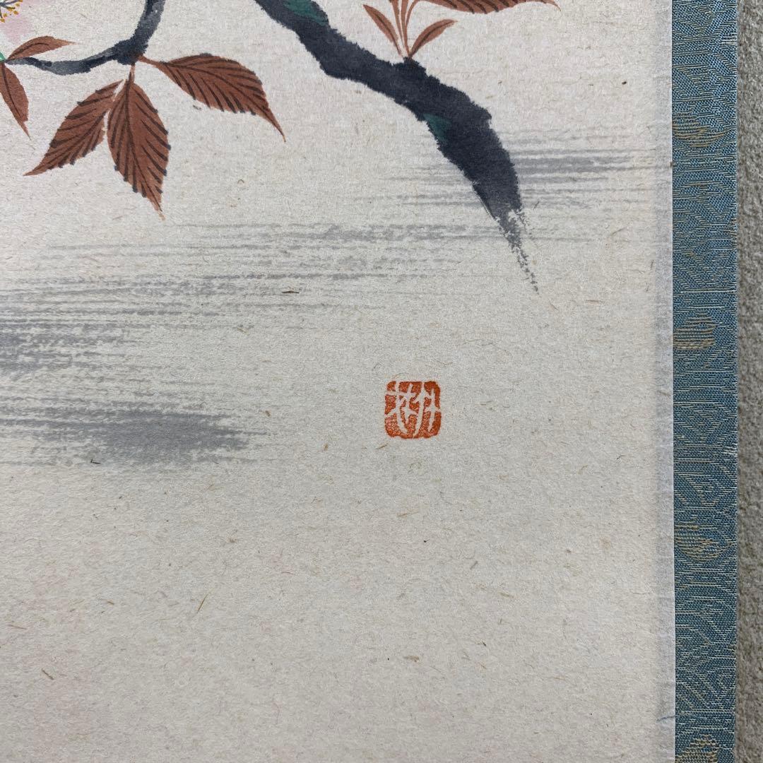 美品 掛け軸 宝林寺 福本積応作 桜ノ図「柳緑花紅」共箱 禅語 茶掛け