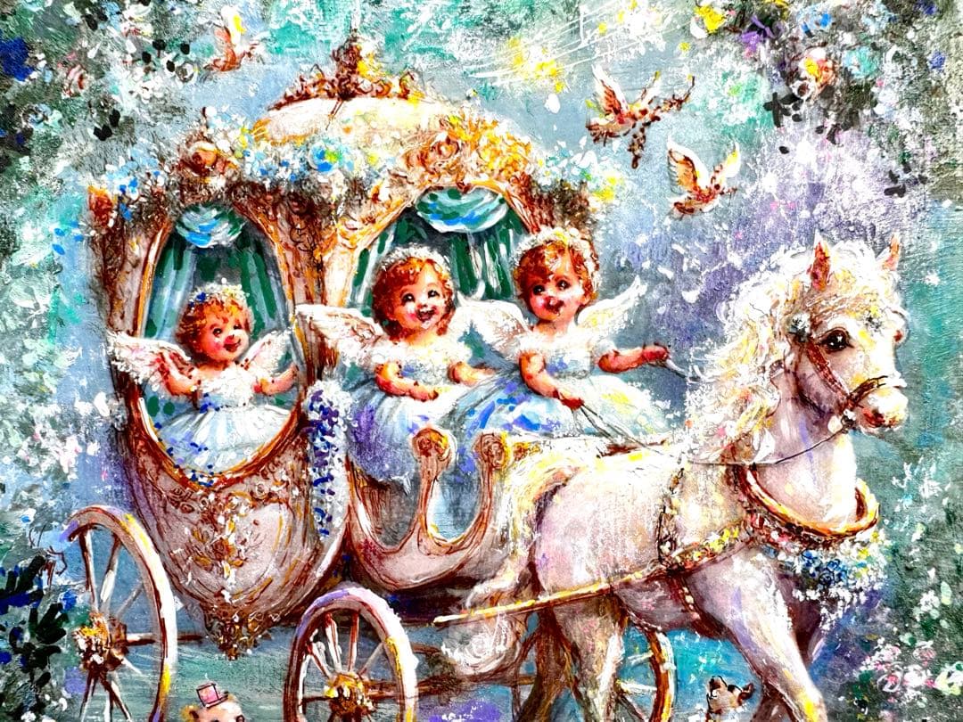 a*a様 絵画原画《三天使のWhiteパレード》動物達も奏でるhappy Art