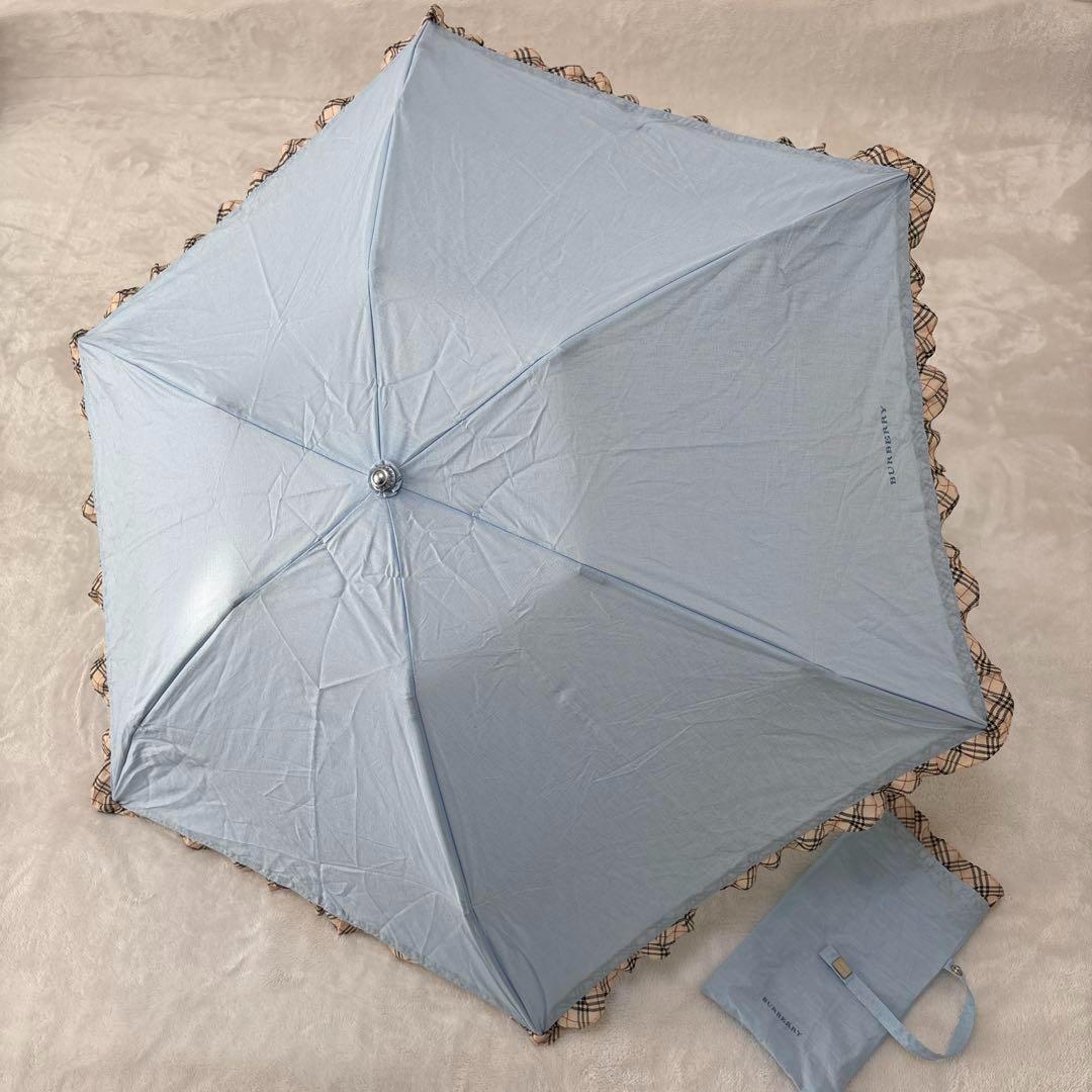 バーバリー 未使用 晴雨兼用 日傘 UV ノバチェック 折り畳み傘 フリル