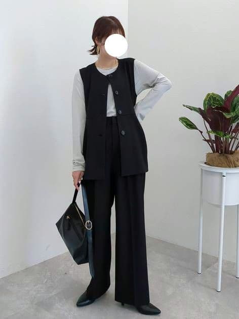 GLOBAL WORK　ペプラムベストとウツクシルエットワイドパンツ　黒