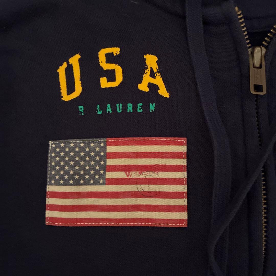 ラルフローレン　ビッグポニー刺繍　パーカー ネイビー　USA国旗　Y2K