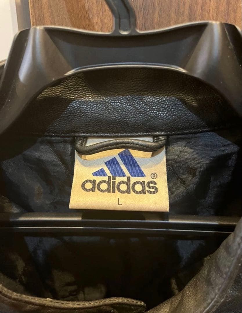 adidas テザント　レザー ジャケット 黒 ストライプ　L