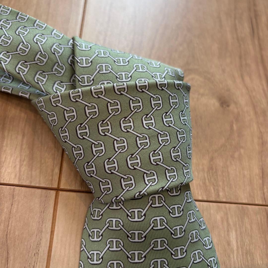 新品　未使用品　ネクタイ HERMES エルメス　グリーン　緑　シンプル