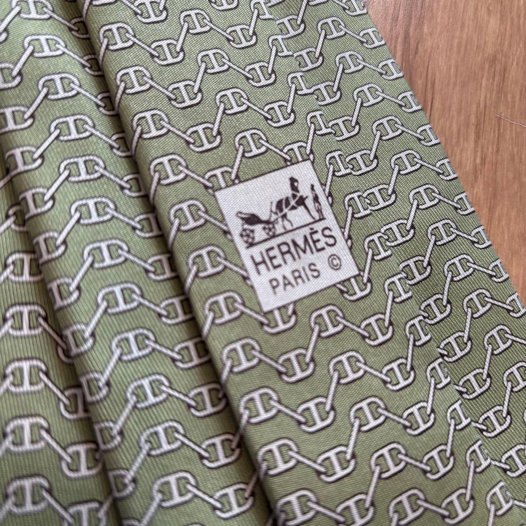 新品　未使用品　ネクタイ HERMES エルメス　グリーン　緑　シンプル