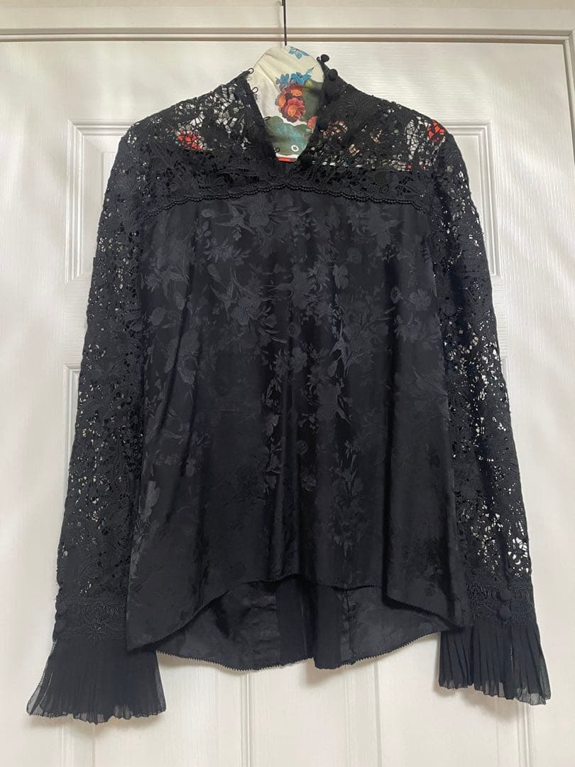 新品　ERDEM× 36 黒 レース シャツ・ブラウス 花柄襟 長袖